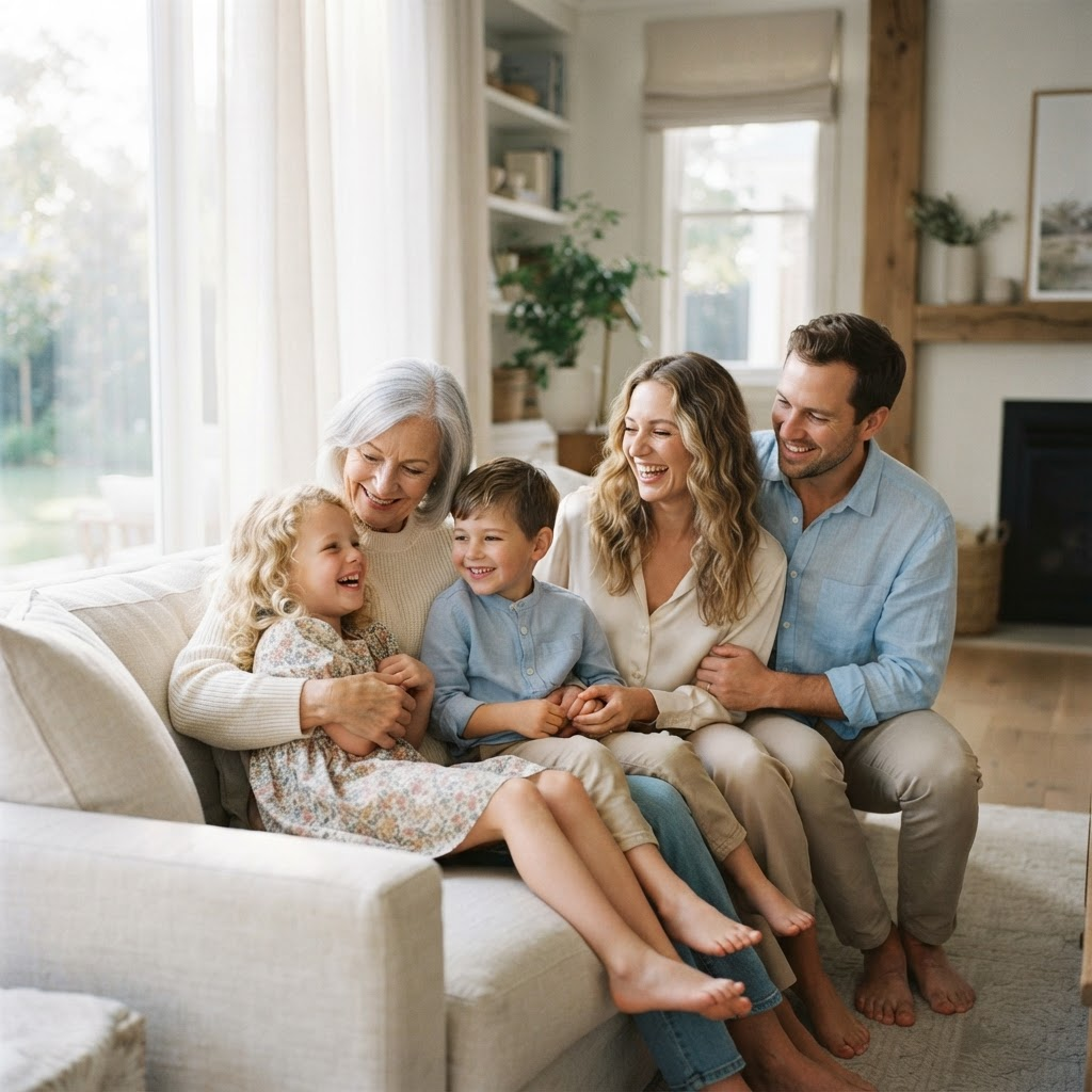 A happy family sharing a warm moment together at home